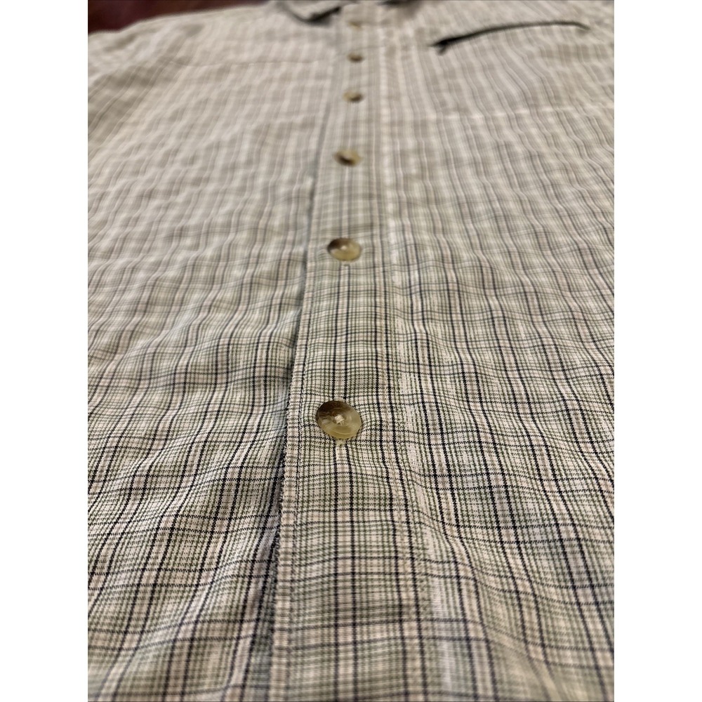 North Face Men's Med Short Sleeve Hiking Outdoor Shirt Green Plaid Poly Blend - Picture 2 of 9